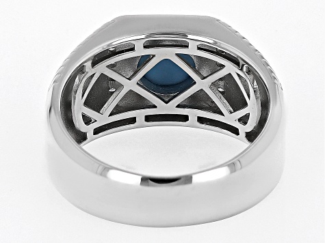 Blue Rhodium Over Silver Men's Ring 0.10ctw