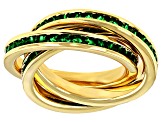 Green  Crystal Gold Tone Crossover Ring