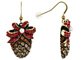 Antiqued Bronze Tone with Red Crystal Pine Cone Earring