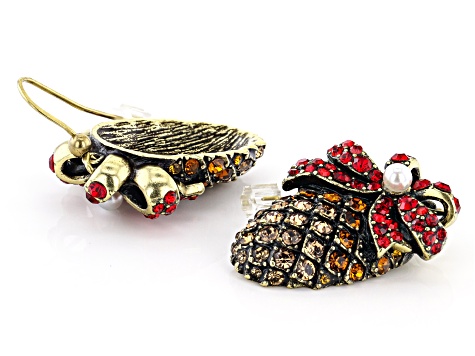 Antiqued Bronze Tone with Red Crystal Pine Cone Earring