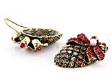 Antiqued Bronze Tone with Red Crystal Pine Cone Earring