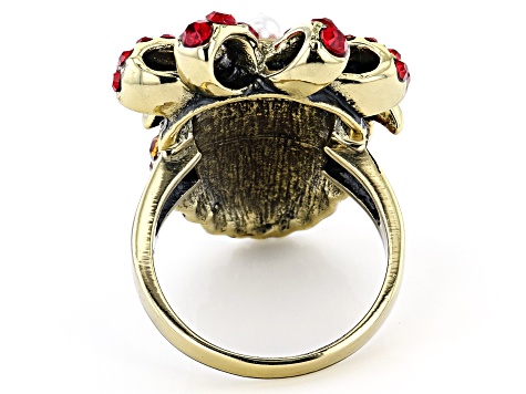 Antiqued Bronze Tone with Red Crystal Pine cone Ring