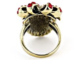 Antiqued Bronze Tone with Red Crystal Pine cone Ring