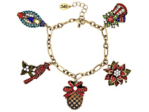 Antiqued Bronze Tone with Multi Color Crystal Pinecone Charm Bracelet