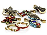Mutli Color Crystal Antiqued Gold Tone Set of 3 Interchangeable Holiday Earrings