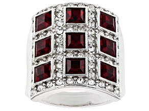 Red Siam and White Crystal Multi Row Ring