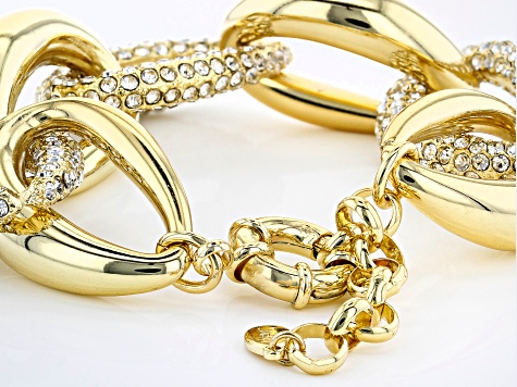 Gold Tone Pave Crystal Link Bracelet