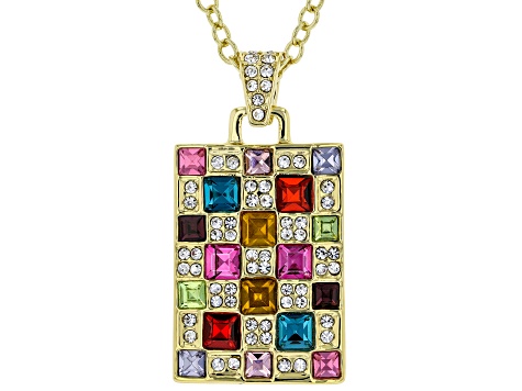 Gold Tone Multi Color Crystal Pendant with 18" Chain