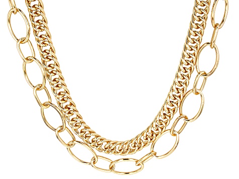Gold Tone Double Strand Chain Necklace - OPC1041 | JTV.com