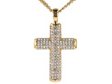 White Crystal Gold Tone Cross Pendant with Chain