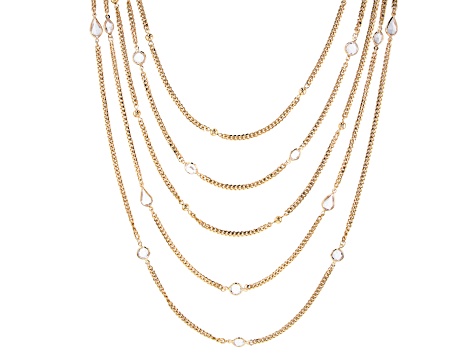 Crystal Gold Tone 5 Strand Layered Chain Necklace