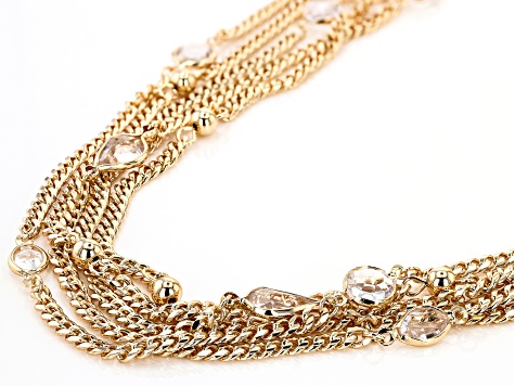 Crystal Gold Tone 5 Strand Layered Chain Necklace