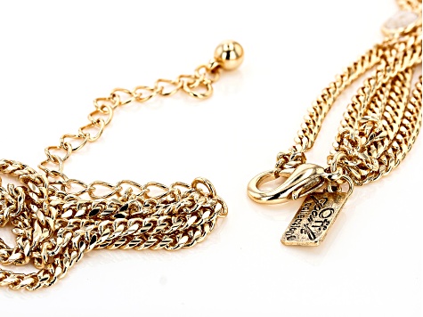 Crystal Gold Tone 5 Strand Layered Chain Necklace