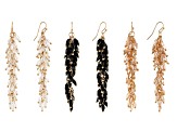 Gold Tone Set of 3 Black, Clear, and Champagne Beaded Earrings