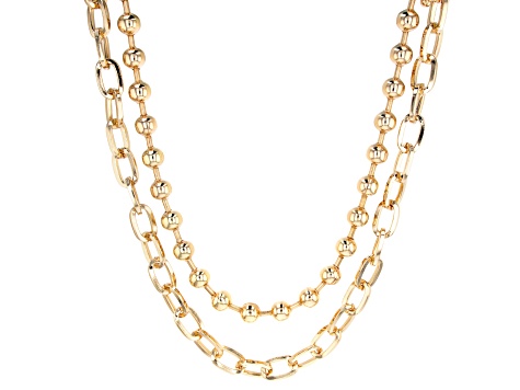 Gold Tone Two Strand Statement Necklace