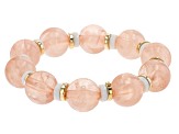 Gold Tone Pink, Green, and White Beaded Set of 14 Stretch Bracelets