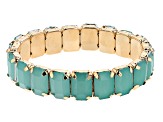 Gold Tone Pink, Green, and White Beaded Set of 14 Stretch Bracelets