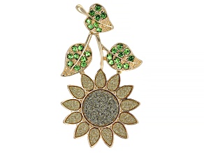 Gold Tone Green Crystals Sunflower Shimmer Brooch