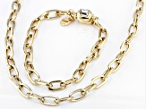 White Crystal Flat Mini Paperclip Gold Tone Necklace and Bracelet Set