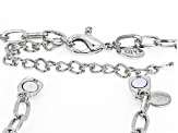 White Crystal Flat Mini Paperclip Silver Tone Necklace and Bracelet Set