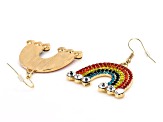 Gold Tone, Multi Color Crystal Rainbow Dangle Earrings