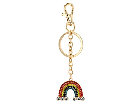 Gold Tone, Multi Color Crystal Rainbow Key Chain