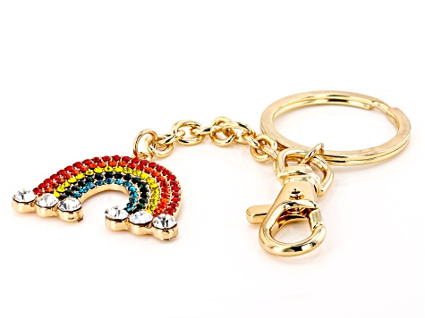Gold Tone, Multi Color Crystal Rainbow Key Chain