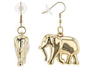 Gold Tone Elephant Dangle Earrings