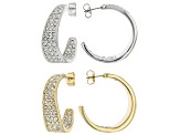 White Crystal, Gold and Silver Tone Set of 2 Inside Out Hoop Earrings
