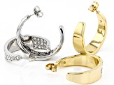 White Crystal, Gold and Silver Tone Set of 2 Inside Out Hoop Earrings