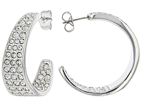 White Crystal, Gold and Silver Tone Set of 2 Inside Out Hoop Earrings