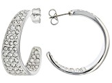 White Crystal, Gold and Silver Tone Set of 2 Inside Out Hoop Earrings