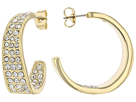White Crystal, Gold and Silver Tone Set of 2 Inside Out Hoop Earrings