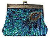 Peacock Color Antique Toned Beaded Clutch