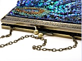Peacock Color Antique Toned Beaded Clutch