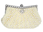 Pearl Simulant And White Crystal Silver Tone Clutch