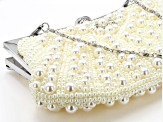 Pearl Simulant And White Crystal Silver Tone Clutch