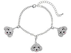Silver Tone Black and White Crystal Poodle Charm Bracelet