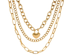 Gold Tone 16mm Cable, 8mm Curb & 8mm Long Cable Link Interchangeable Necklace Set of 3