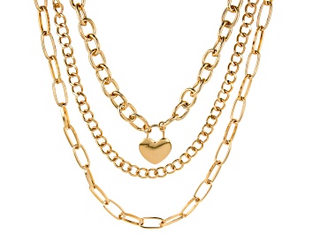 Picture of Gold Tone 16mm Cable, 8mm Curb & 8mm Long Cable Link Interchangeable Necklace Set of 3