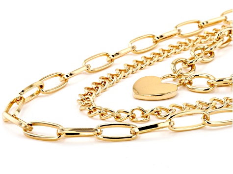 Gold Tone 16mm Cable, 8mm Curb & 8mm Long Cable Link Interchangeable Necklace Set of 3