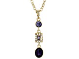 Blue Tanzanite Color, Gold Tone Drop Necklace and Earring Set