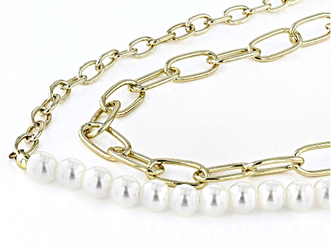 Paperclip Chain, Pearl Simulant Gold Tone Necklace Set - OPC1131 | JTV.com