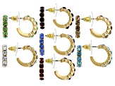 Gold Tone Multi Color Crystal Set of 7 Huggie Earrings