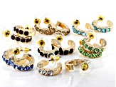 Gold Tone Multi Color Crystal Set of 7 Huggie Earrings