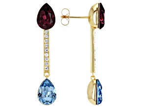 Purple, Blue, and White Crystal Gold Tone two Stone Drop Earring