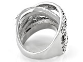 Black and White Crystal, Silver tone Over Brass Crossover Ring