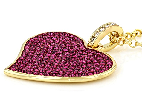 Pink Crystal Gold Tone Heart Shaped Necklace