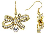 White Crystal Gold Tone Bow Dangle Earrings