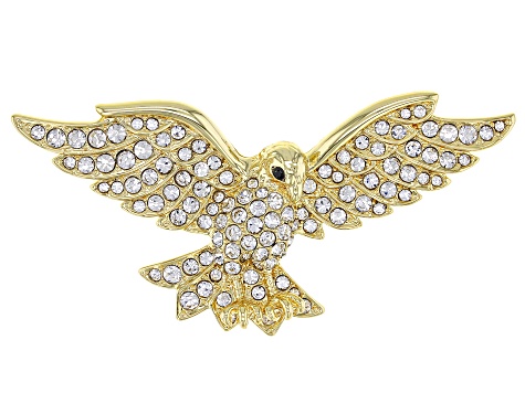 White Crystal, Gold Tone Eagle Brooch/Pin